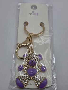 Mint Gold-Tone Purple Teddy Bear Keychain